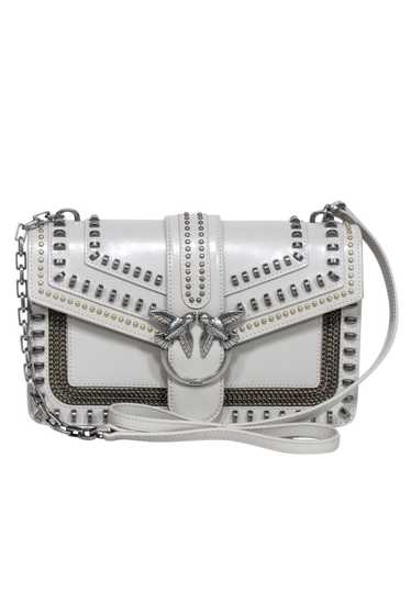 Pinko - Grey Leather Stud Embellished Crossbody Ba