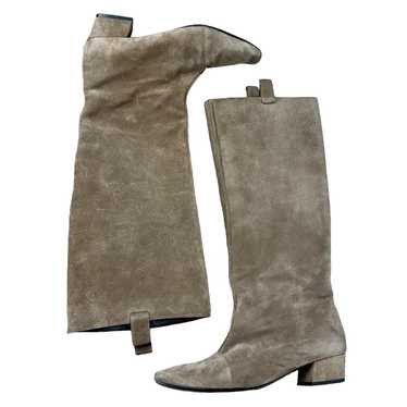 BY FAR Brown Suede Leather Heeled Pull On Boots S… - image 1