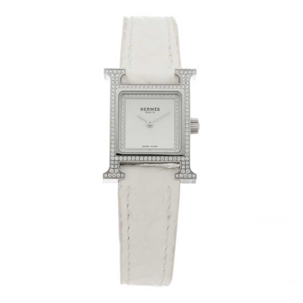 HERMES Stainless Steel Alligator Diamond Pave Bez… - image 1