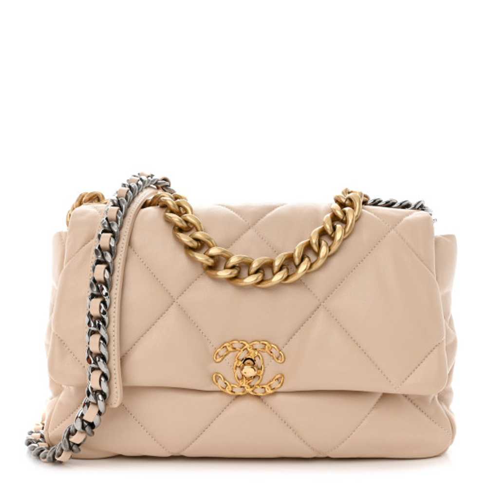 CHANEL Lambskin Quilted Large Chanel 19 Flap Beige - image 1