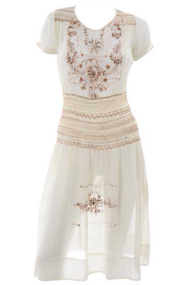 1920s Hungarian Peasant Embroidered Cream Cotton D