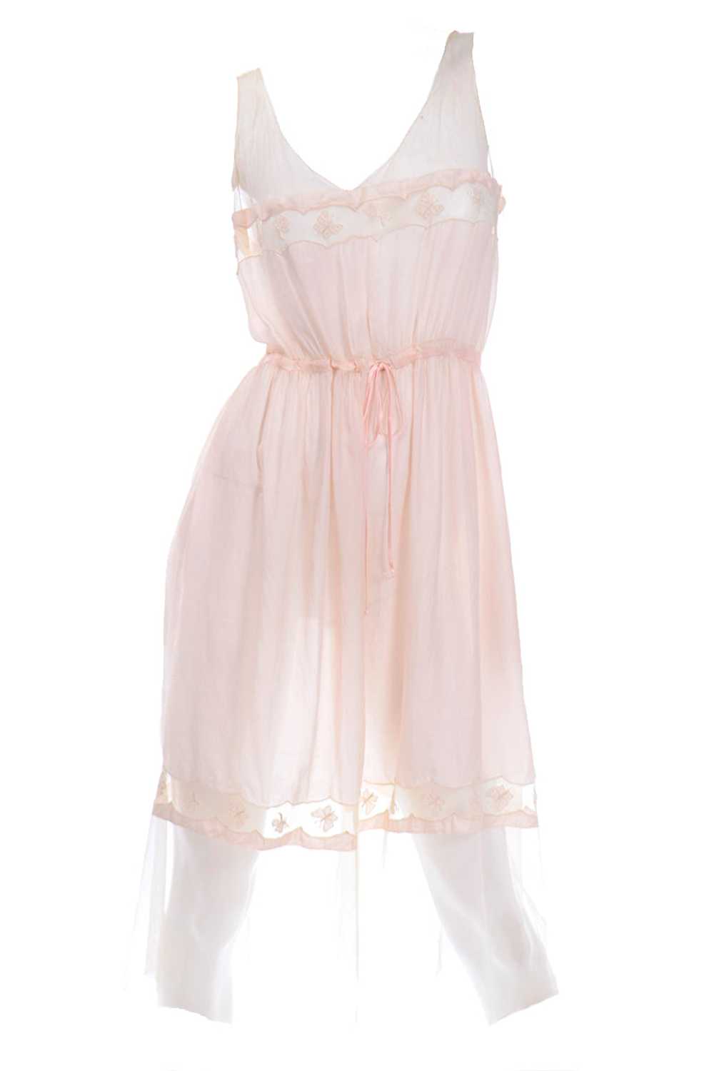 1920s Pale Pink Silk & Butterfly Lace Sleeveless … - image 1