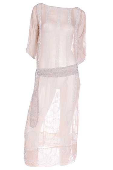 1920s Vintage Nude Sand Silk Beaded Flapper Dress 