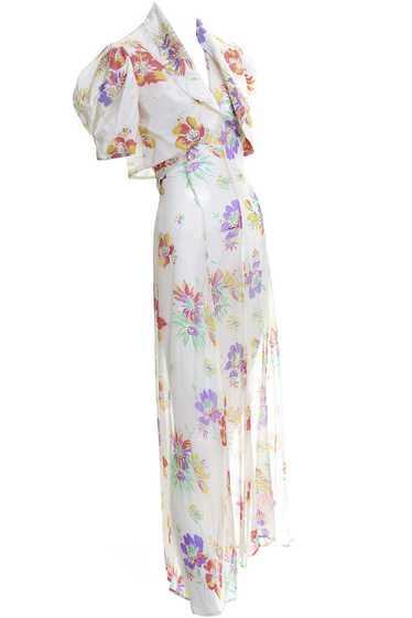 1930's Floral Silk Chiffon Peek a Boo Back Vintag… - image 1