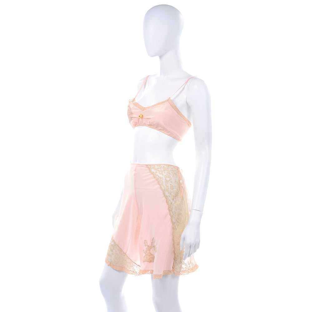 1930's Pink Silk Bra & Tap Pants Set w/ Lace Deta… - image 3