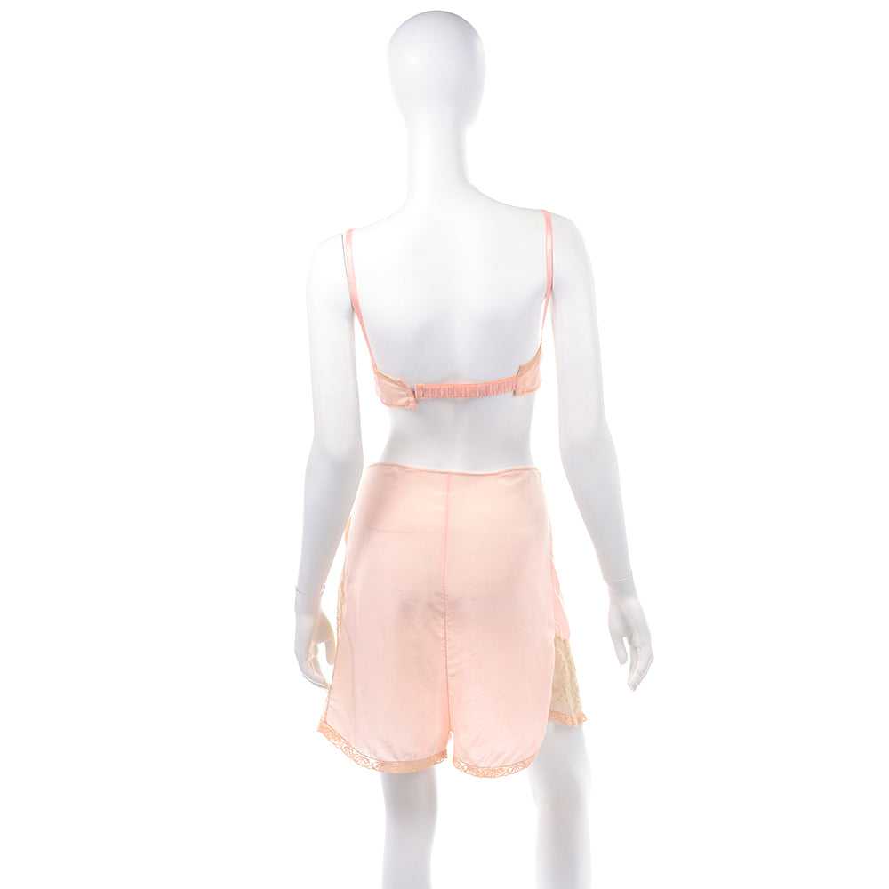 1930's Pink Silk Bra & Tap Pants Set w/ Lace Deta… - image 4
