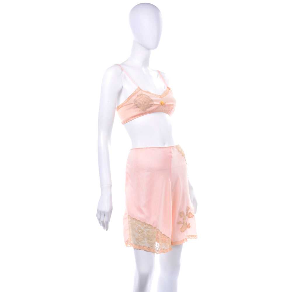1930's Pink Silk Bra & Tap Pants Set w/ Lace Deta… - image 5