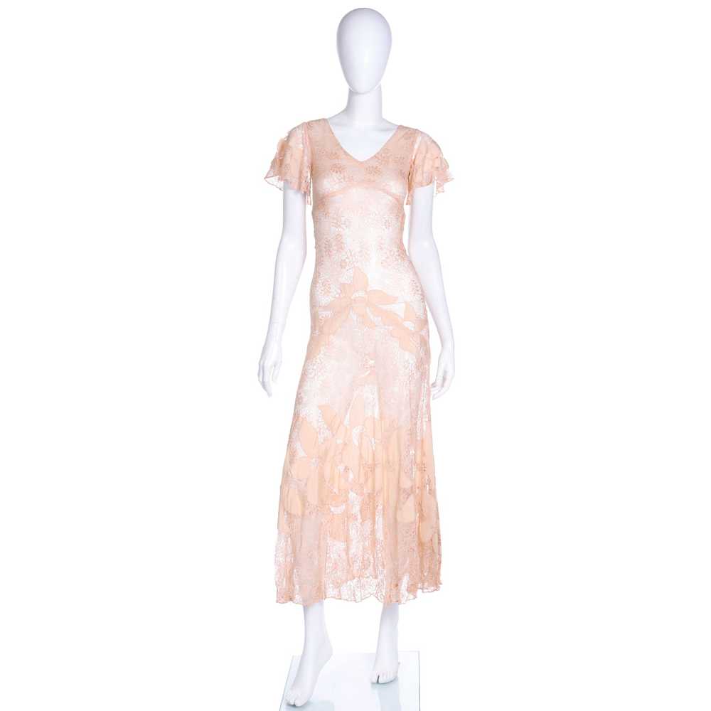 1930s Peach Lace Vintage Dress w/ Silk Floral App… - image 2