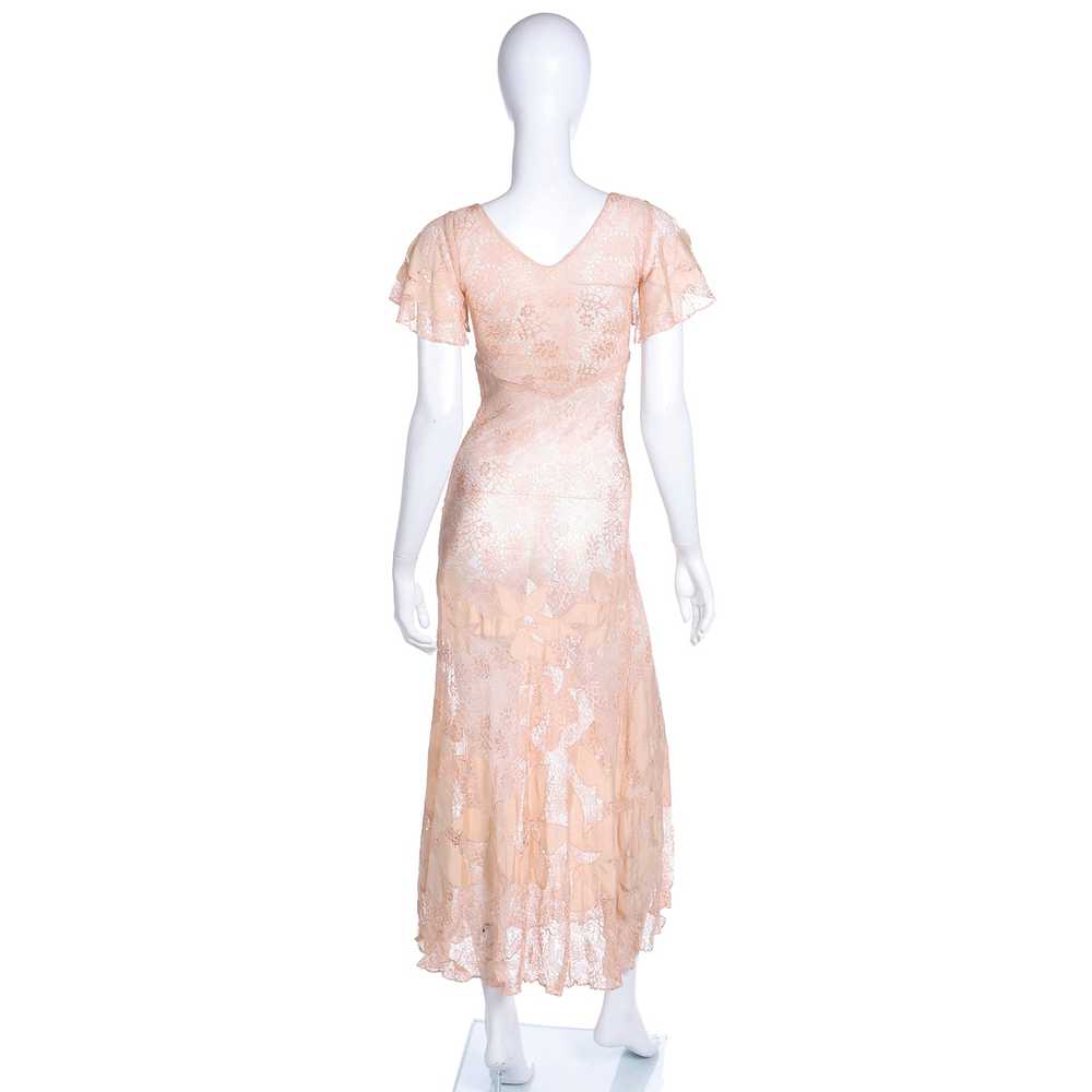 1930s Peach Lace Vintage Dress w/ Silk Floral App… - image 5