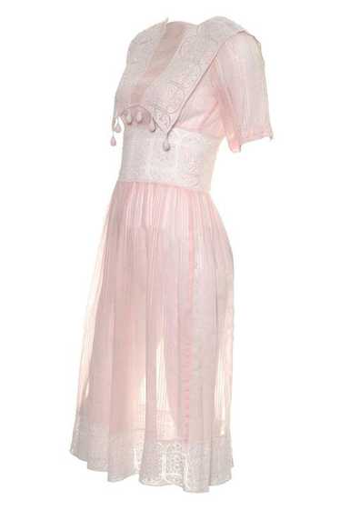 1930s Pink Cotton Voile Crochet Lace Vintage Dress