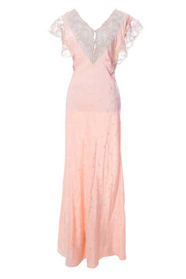 1930s Salmon Pink Silk Vintage Nightgown with Lace