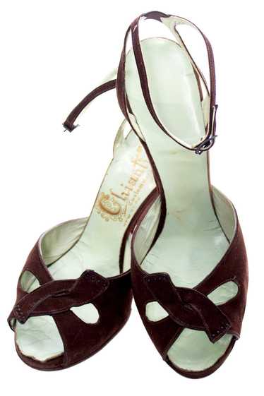 1940s Chianti Peep Toe Suede Shoes 8.5