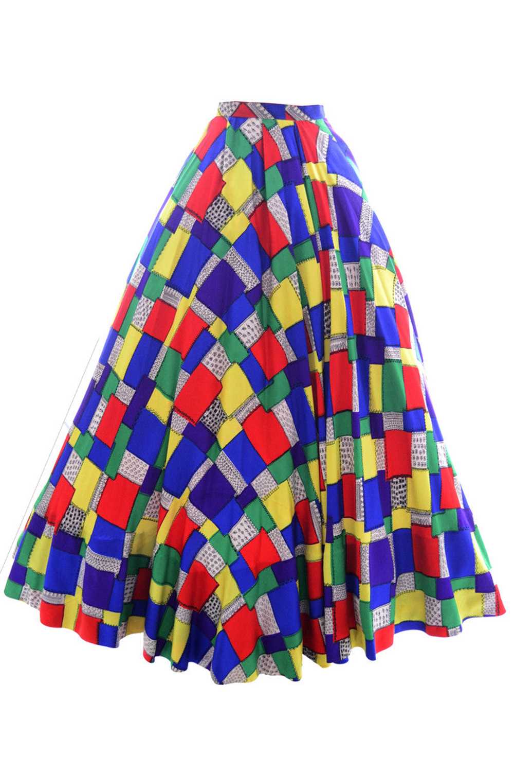1940s Satin Patchwork Print Designer Full Skirt - image 1