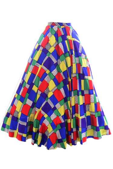 1940s Satin Patchwork Print Designer Full Skirt - image 1