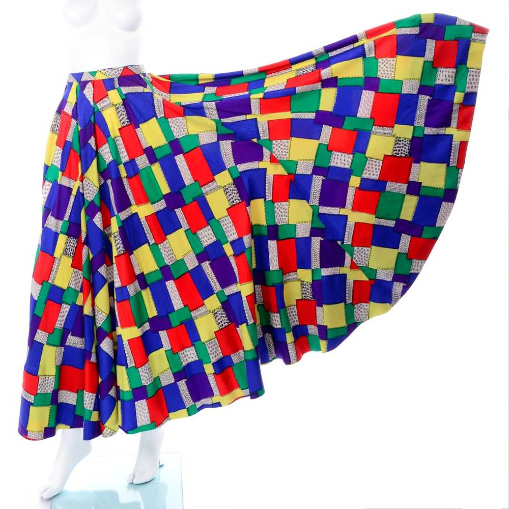 1940s Satin Patchwork Print Designer Full Skirt - image 4