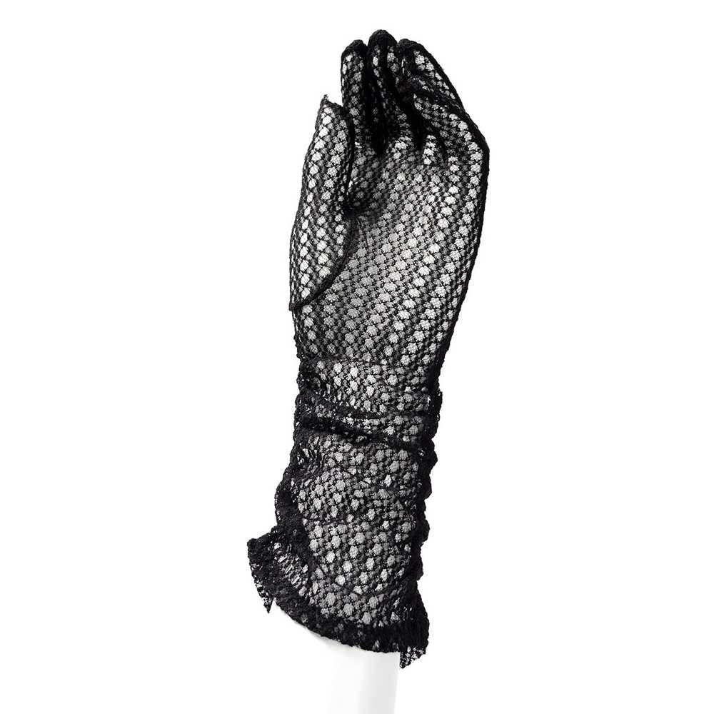 1940s Sheer Black Lace Gathered Gloves 6.5 - image 5