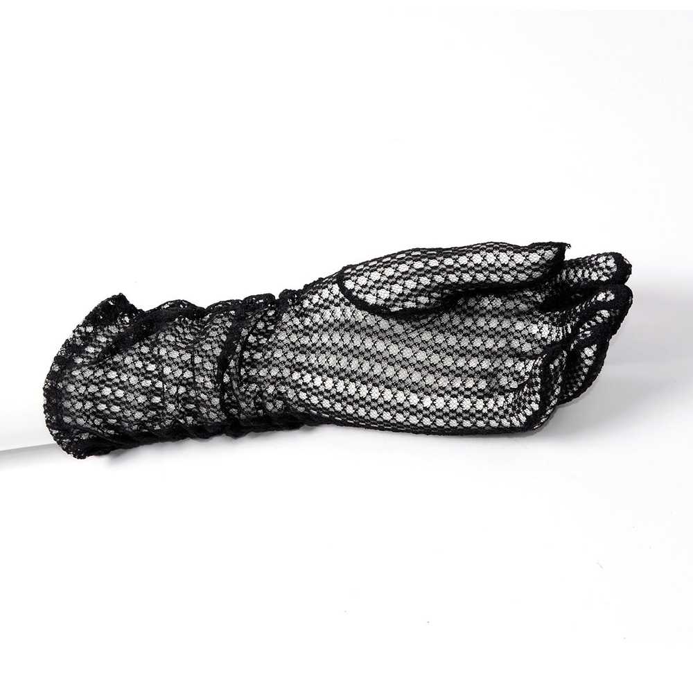 1940s Sheer Black Lace Gathered Gloves 6.5 - image 6