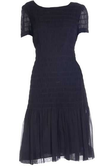 1940s Shirred Black Chiffon Vintage Evening Dress