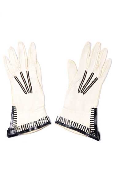 1940s Vallet Paris White Leather Gauntlet Gloves w