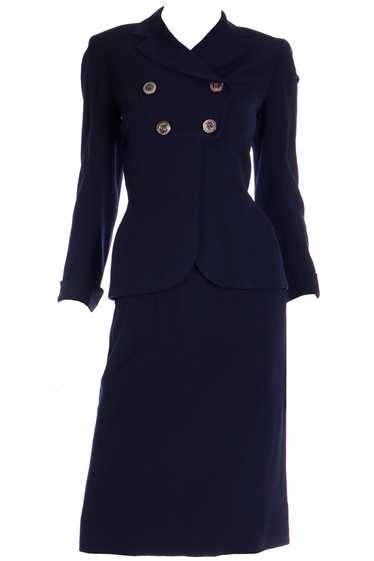 1940s Vintage WWII 2 Pc Navy Blue Skirt & Jacket S