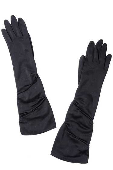 1950s Black Rouched Vintage Elbow Length Gloves 6