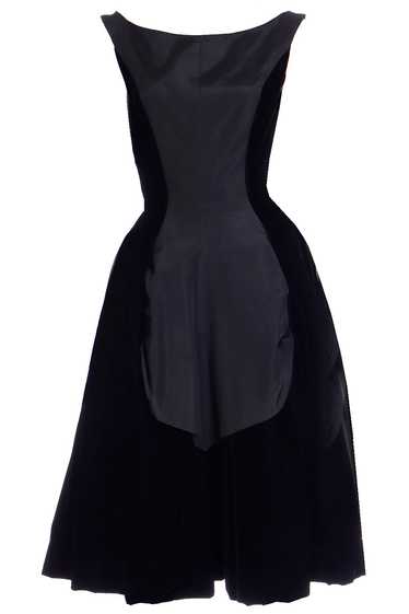 1950s Black Velvet & Satin Full Skirt Evening Dres