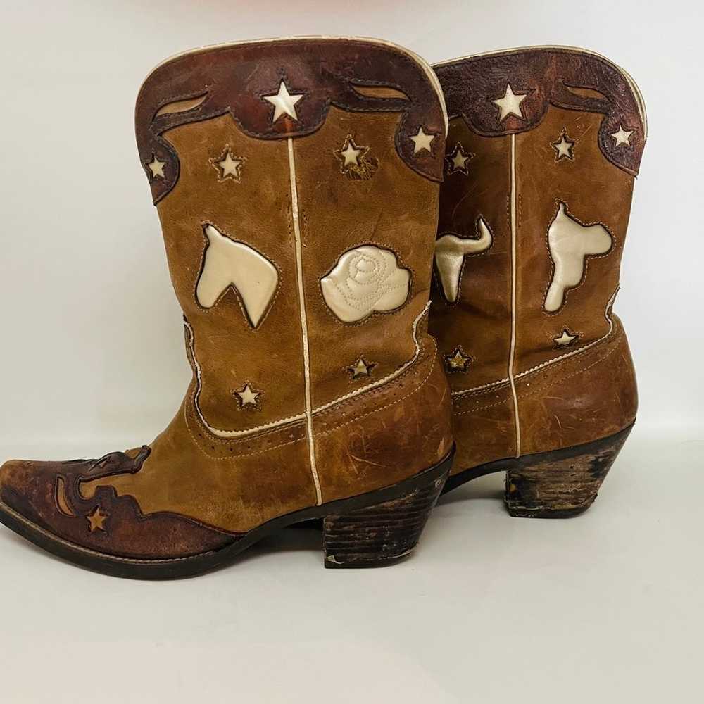 Vintage Ladies Ariat Cowboy Boots Distressed Leat… - image 3