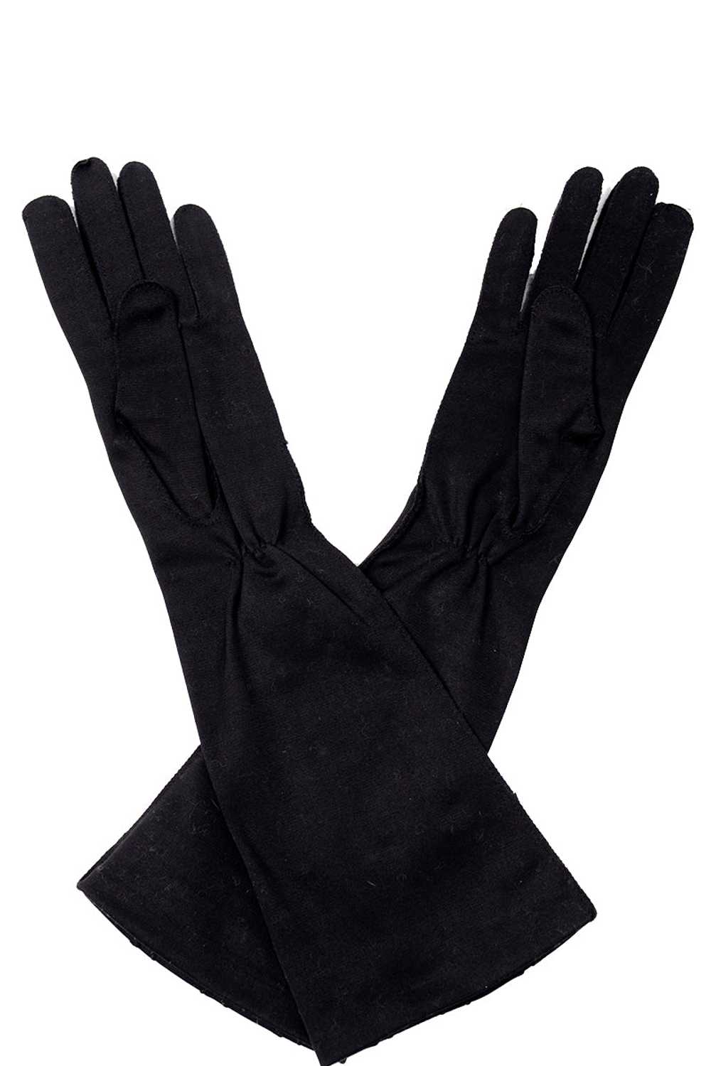 1950s Lady Gay Long Black Gloves w/ Pearls & Rhin… - image 2