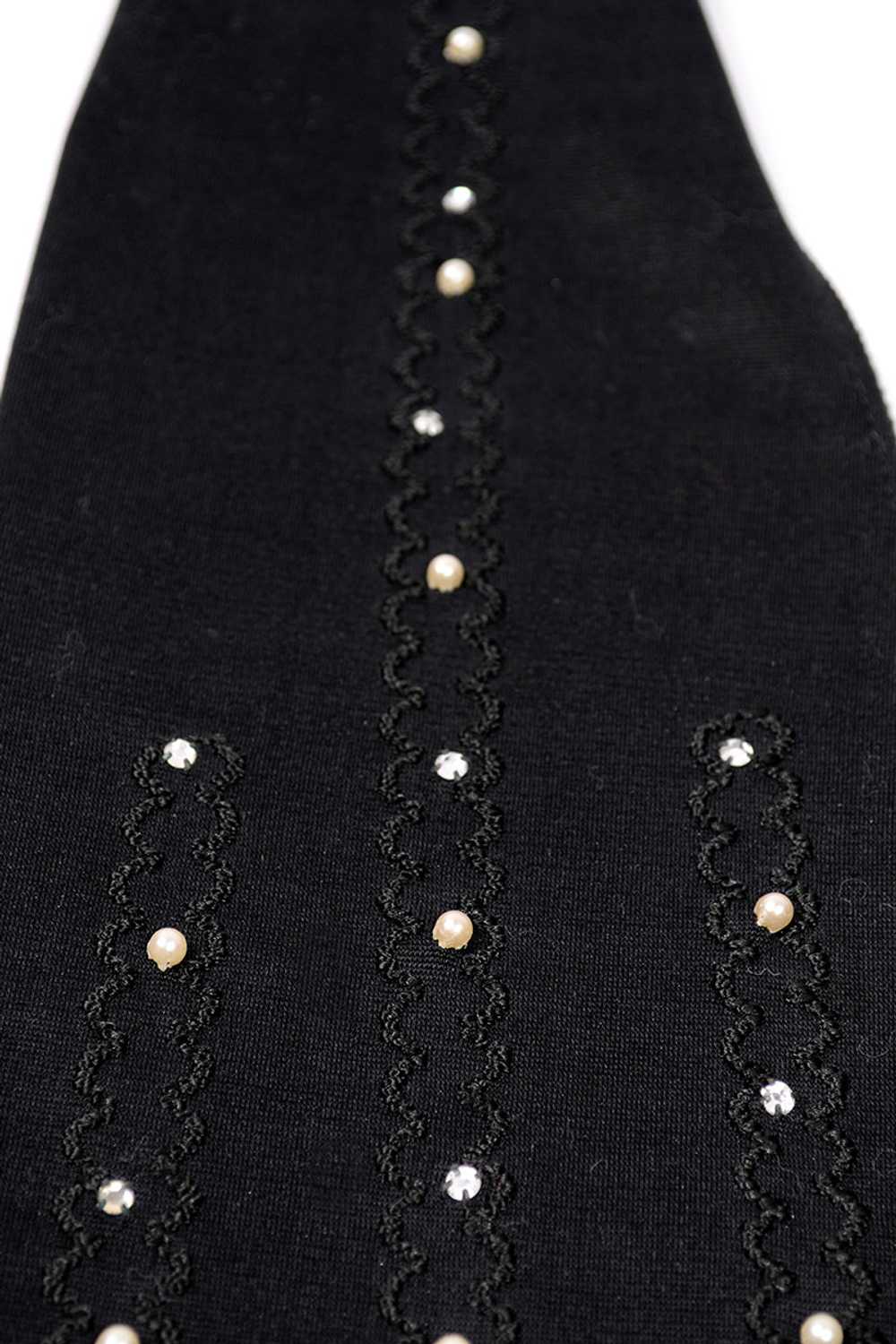 1950s Lady Gay Long Black Gloves w/ Pearls & Rhin… - image 3