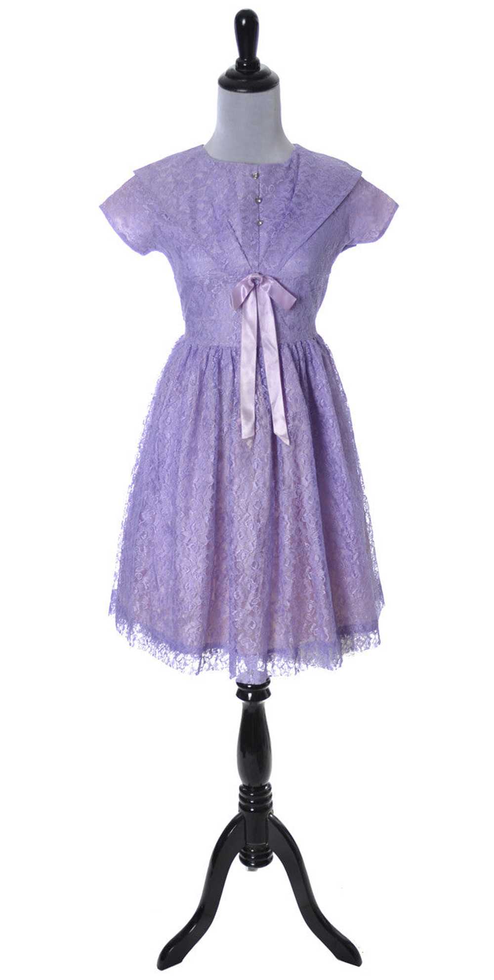 1950s Purple Lace Vintage Girls Party Dress - image 2