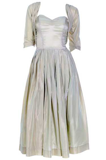 1950s Sage Green Iridescent Taffeta Vintage Dress 