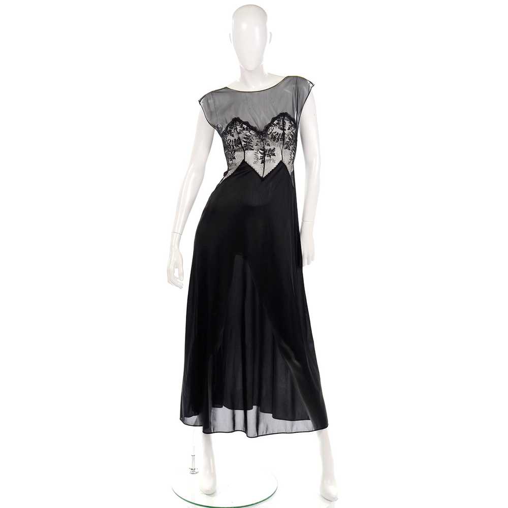 1950s Val Mode Black Nylon Nightgown w/ Sheer Lace - image 2