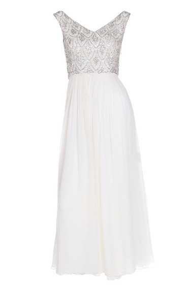 1960s Beaded White Silk Chiffon Evening Dress or W