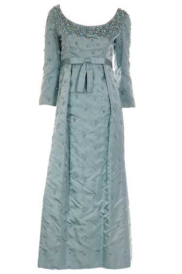 1960s Blue Heavily Beaded Vintage Evening Dress Wi