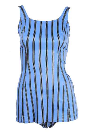 1960s Blue Striped Vintage One Piece Swimsuit - image 1