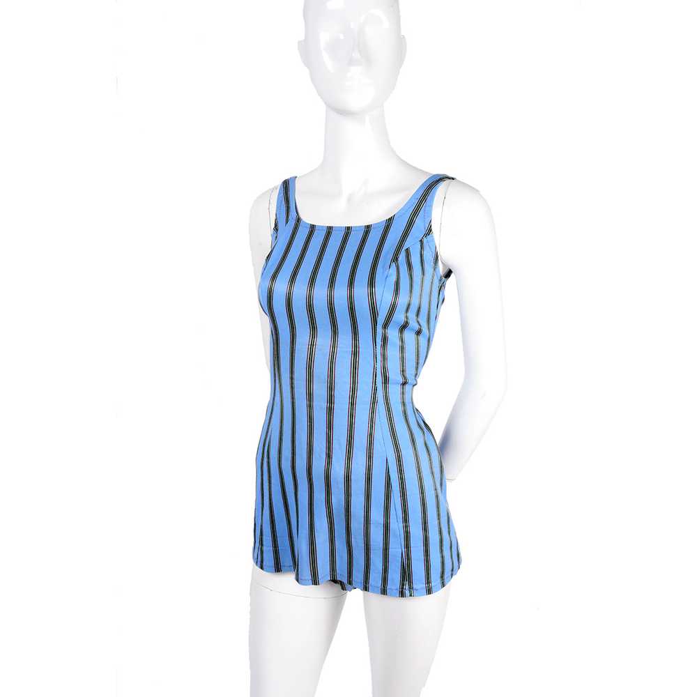 1960s Blue Striped Vintage One Piece Swimsuit - image 2
