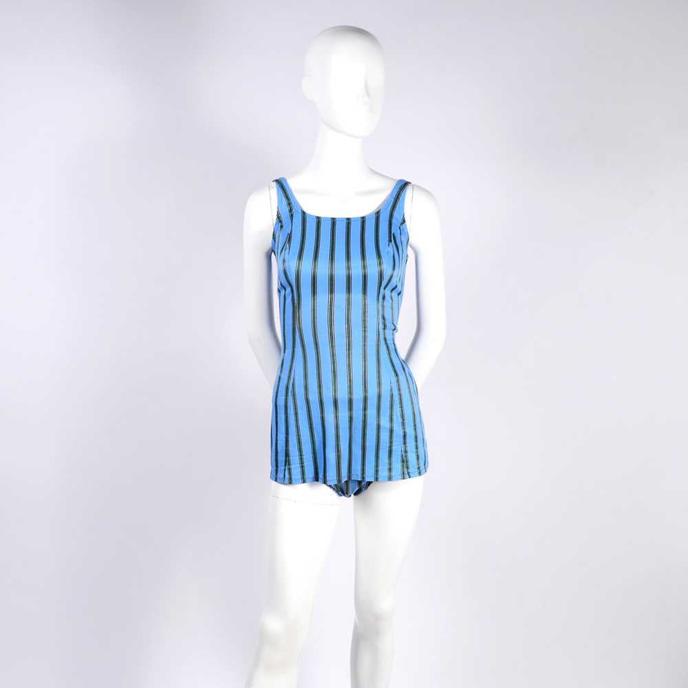1960s Blue Striped Vintage One Piece Swimsuit - image 3