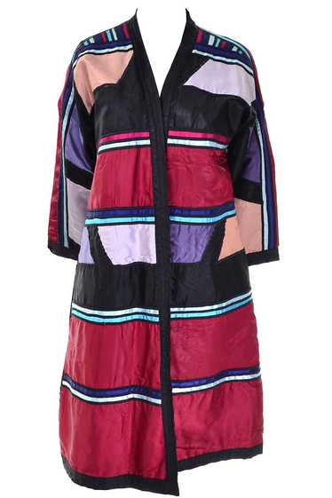 1960s Colorful Patchwork Art Satin Coat Reversible