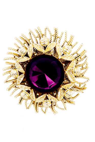 1960s Coro Vintage Gold Brooch With Faceted Purple