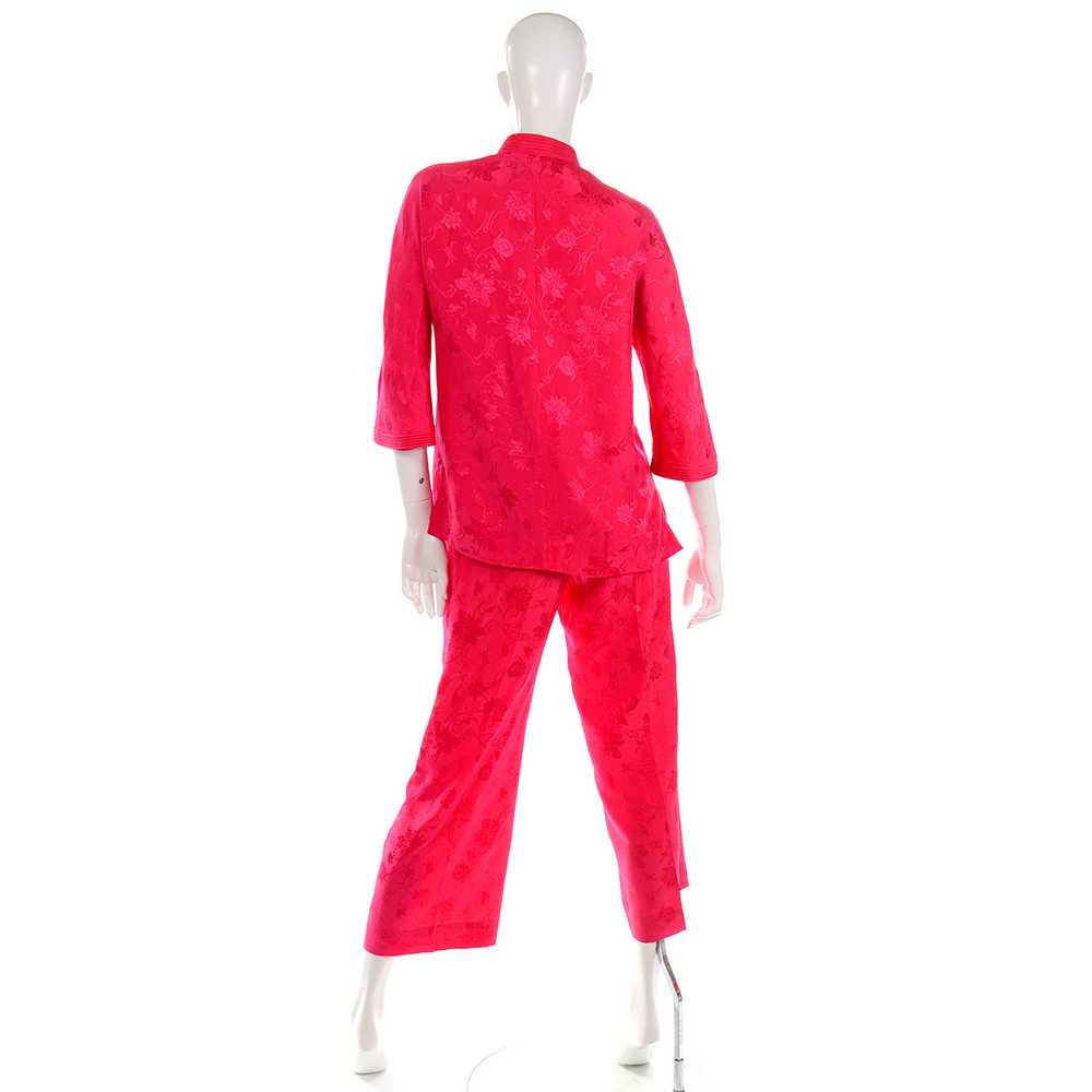 1960s Dynasty Red Silk Floral Pajamas - image 4