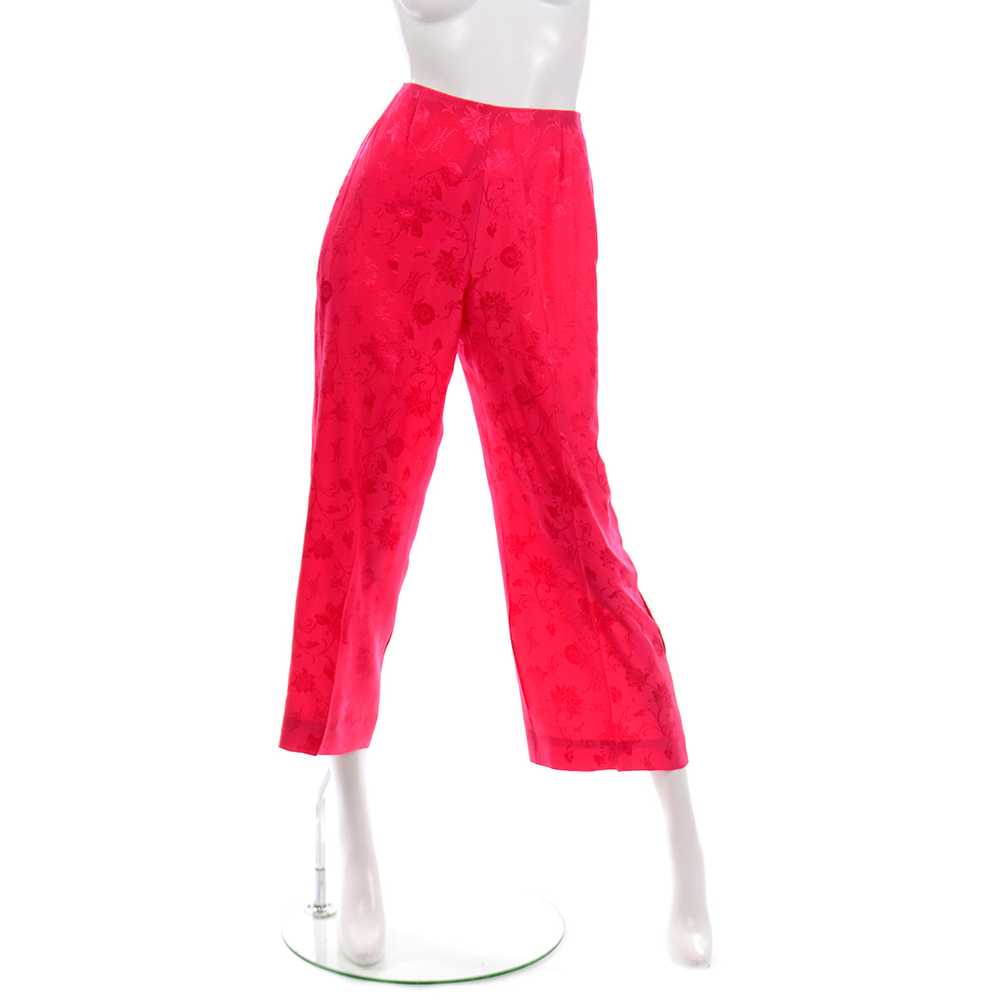 1960s Dynasty Red Silk Floral Pajamas - image 5