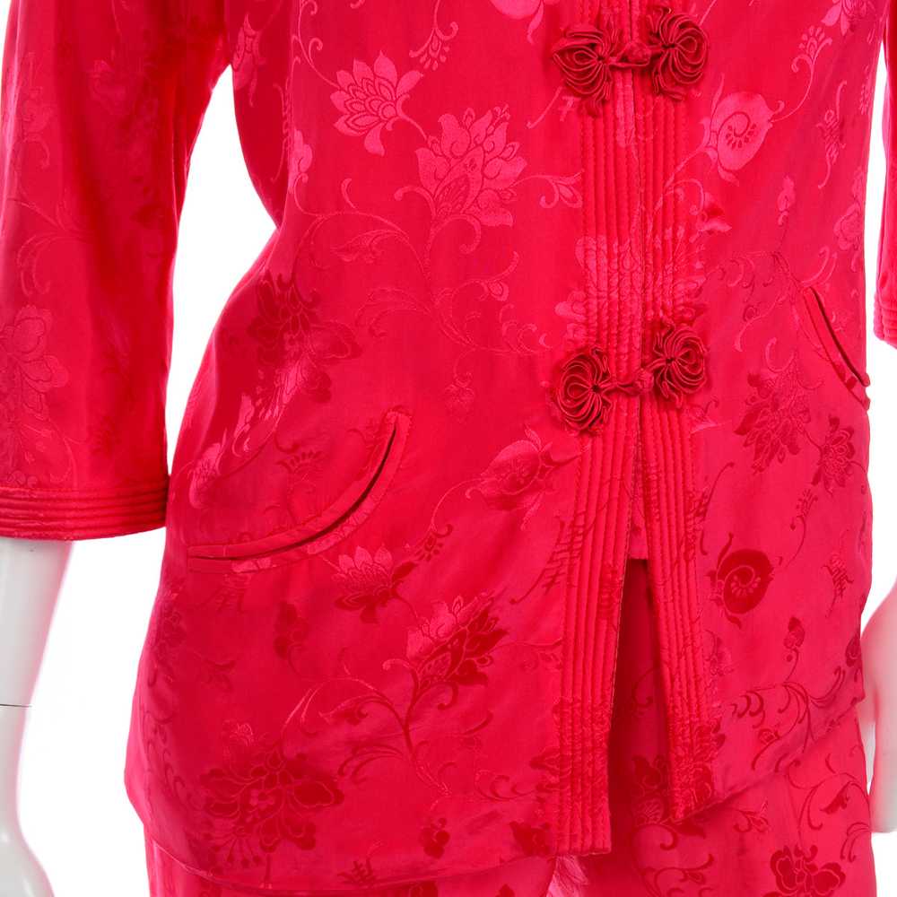 1960s Dynasty Red Silk Floral Pajamas - image 7