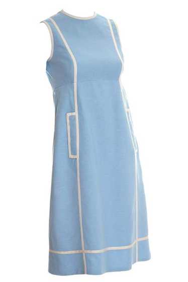 1960s Geoffrey Beene Blue Linen Sleeveless Dress w