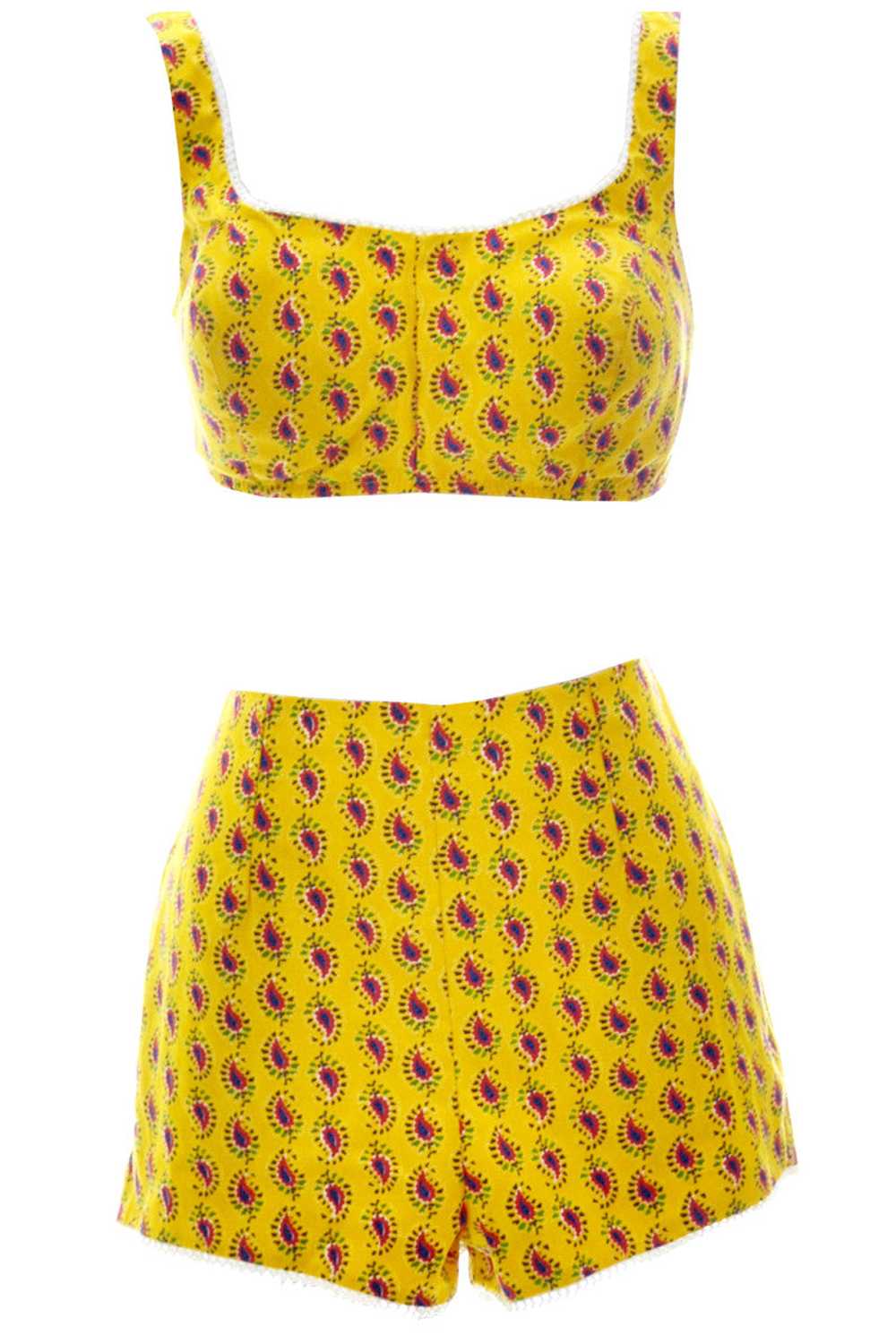 1960s Gidget Yellow Paisley 2 Piece Swimsuit or P… - image 1