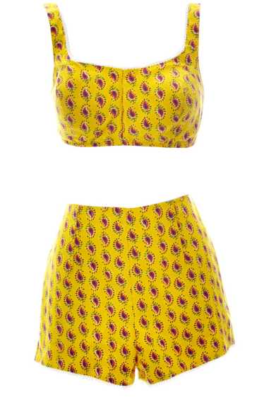 1960s Gidget Yellow Paisley 2 Piece Swimsuit or Pl