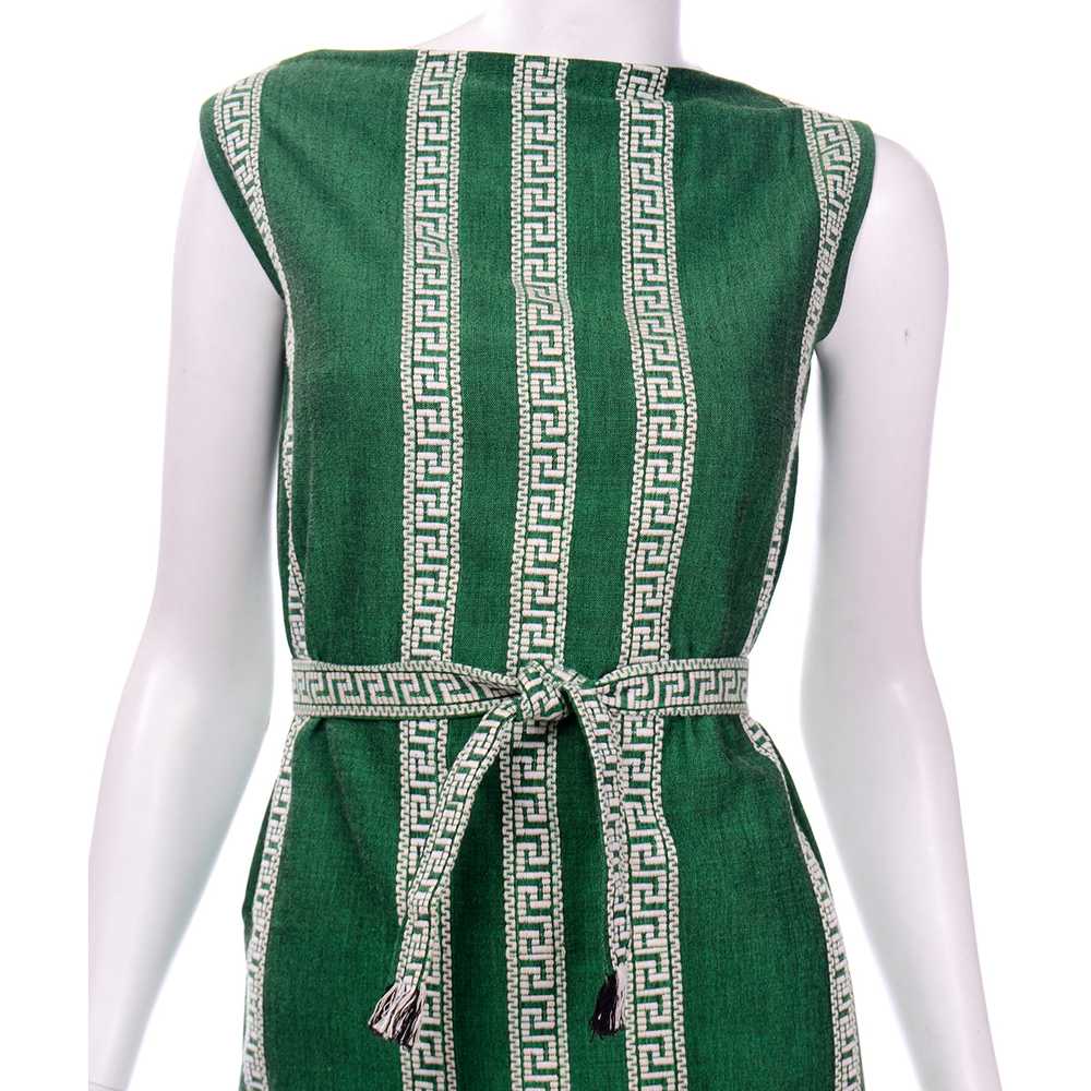 1960s Green Bambaki Cotton Greek Key Design Sleev… - image 4