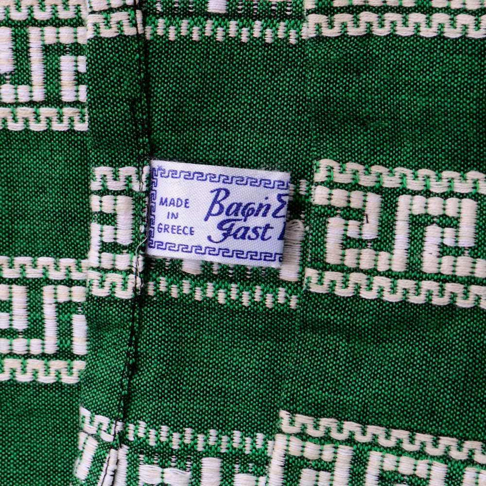 1960s Green Bambaki Cotton Greek Key Design Sleev… - image 5