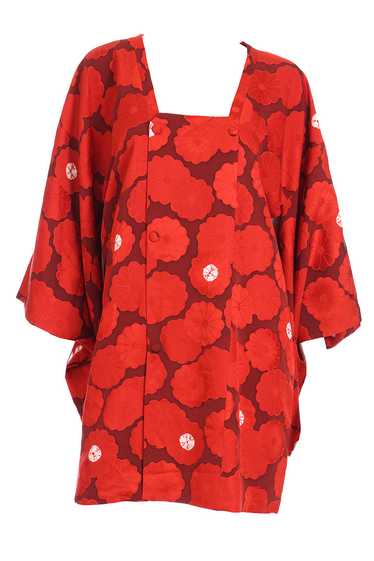 1960s Japanese Vintage Red Floral Silk Michiyuki H