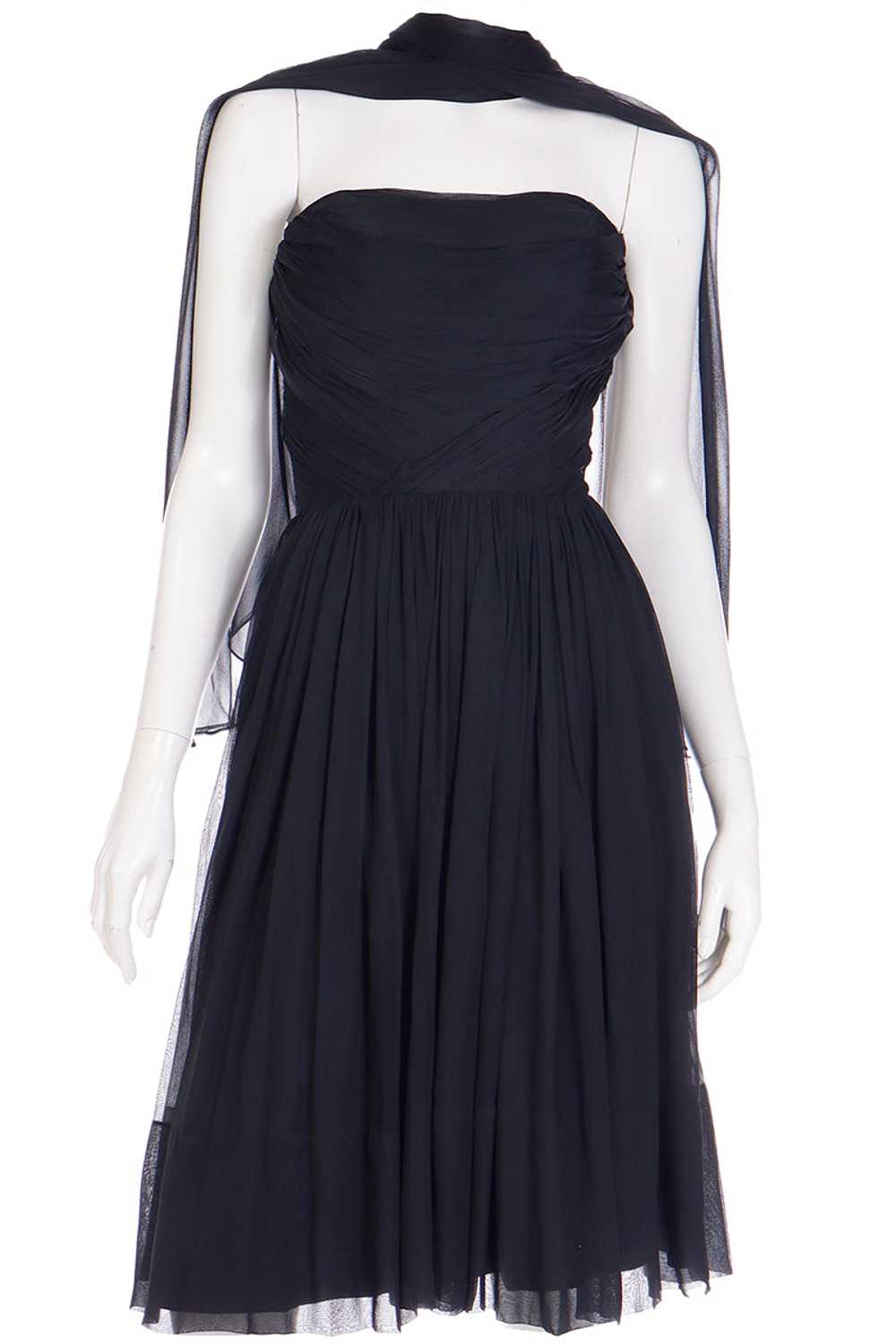 1960s Kay Selig Vintage Ruched Strapless Black Ch… - image 1