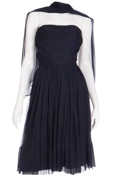 1960s Kay Selig Vintage Ruched Strapless Black Ch… - image 1